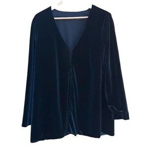 Vintage Cardigan Velour Jacket Formal Plunging V Hook Closure Forest Green Sz 1X